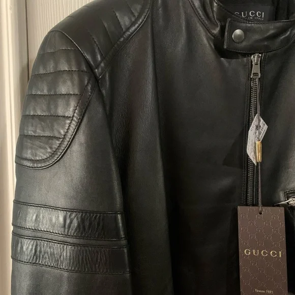 Beautiful Men’s Gucci Leather And Wool Biker Jacket. - Picture 4 of 9